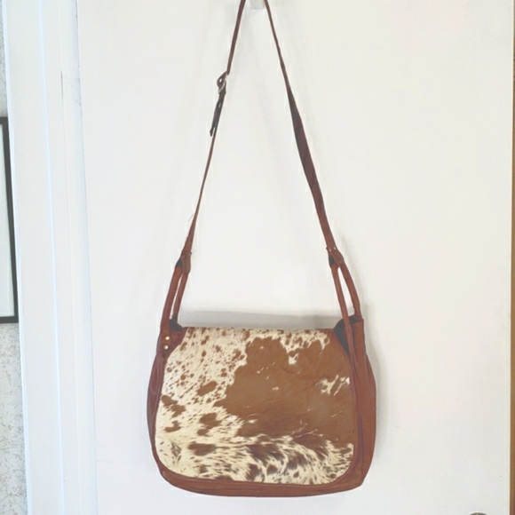 Vintage Handbags - Vintage Leather and Cowhide Bag Purse Tote